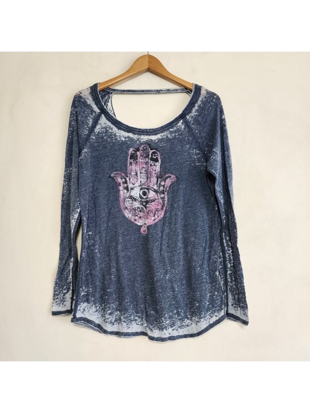 Chaser Hamsa Evil Eye Burnout Distressed Top Hand NWOT